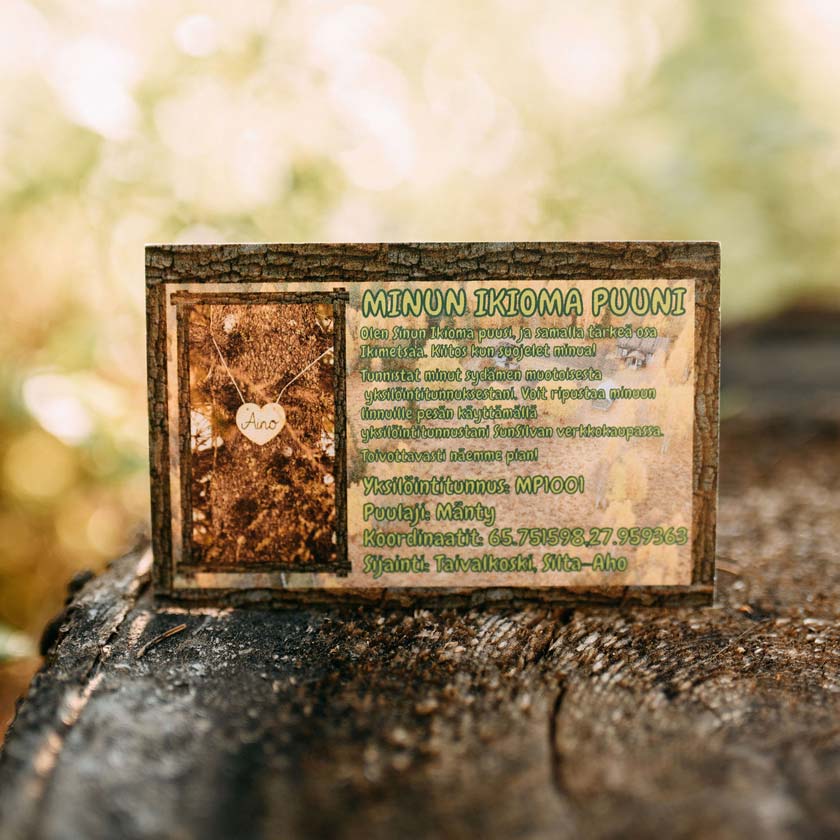 Oma Puu lahjaksi ekologinen ja aineeton lahja Sunsilva metsien puolesta todistus