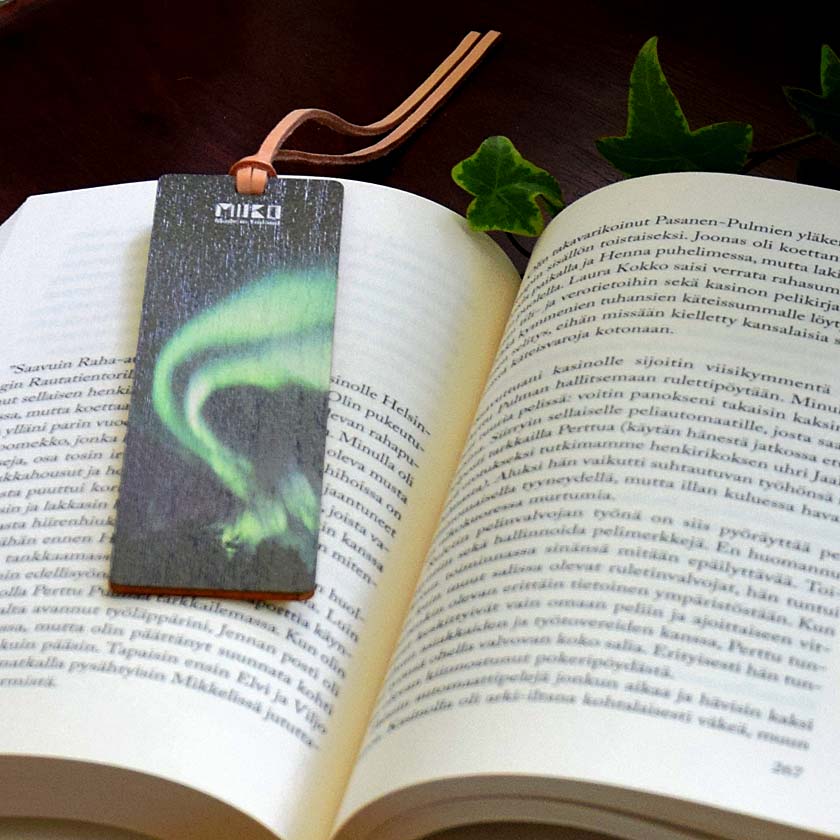 Revotnulet kirjanmerkki setti 3 kpl, suomalaista koivua ja poron nahkaa