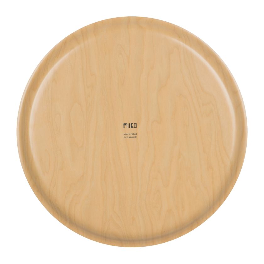 Rückseite rundes Tablett aus Holz hergestellt in Finnland, Miiko Design, The Finland Shop