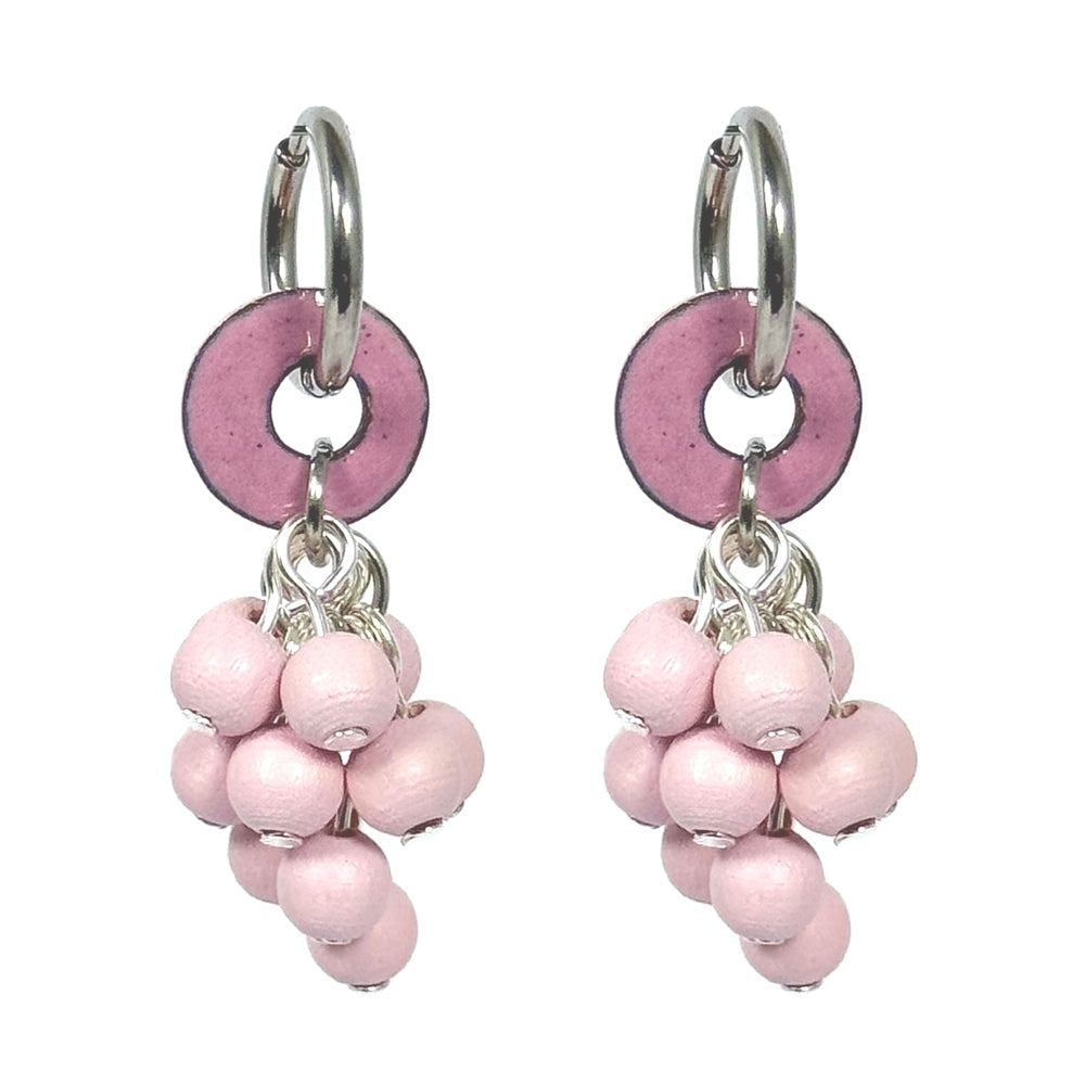 Rosa Mimosa Schmuckset, Halskette und Ohrringe mit Holzperlen, The Finland Shop