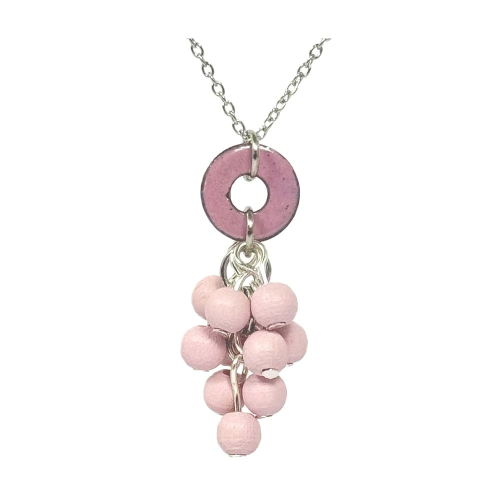 Rosa Mimosa Schmuckset, Halskette und Ohrringe mit Holzperlen, The Finland Shop