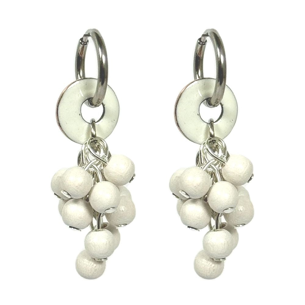 Weiße Mimosa Schmuckset mit Ohrringe und Halskette, Holzperlen, Skandinavischer Style, The Finland Shop