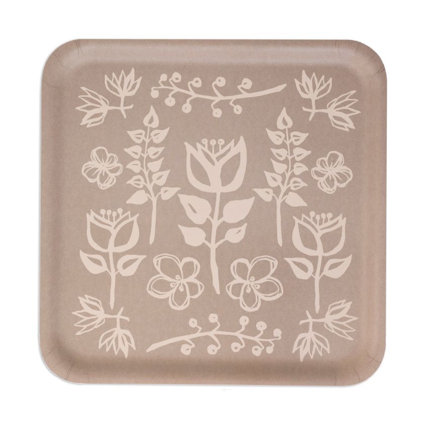 Viereckige Zaubergarten Tablett zum Servieren oder als Kuchenteller, aus finnischer Birke, hergestellt in Finnland, Miiko Design