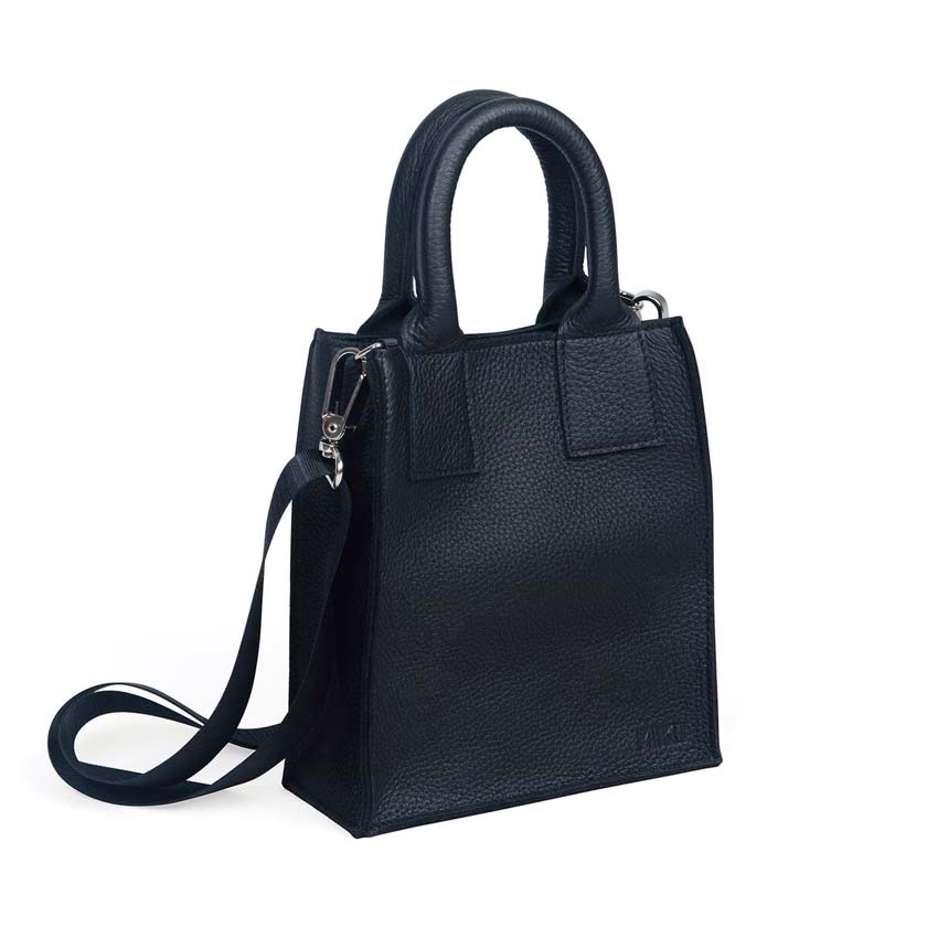 Musta mini tote bag Hurma laukku hirvennahkaa Miiko design suomalainen nahkalaukku