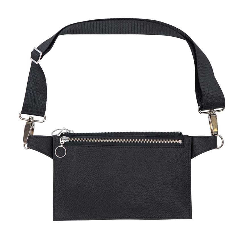 Olkalaukku vyölaukku hirvennahkaa Hippa musta nahkalaukku Miiko design suomalainen