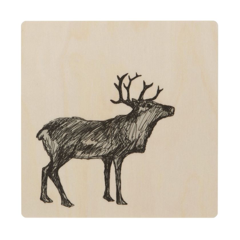Holztopfuntersetzer mit Rentiermotiv, hergestellt in Finnland, Miiko Design