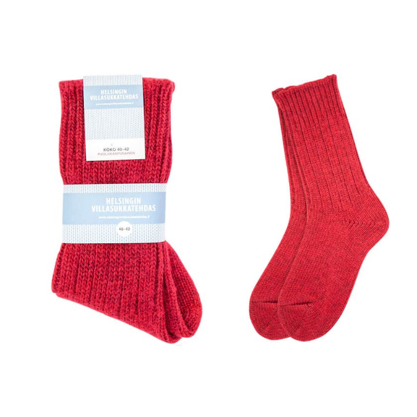 Rote Wollsocken für zu Hause und Outdoor-Aktivitäten, hergestellt in Finnland, The Finland Shop