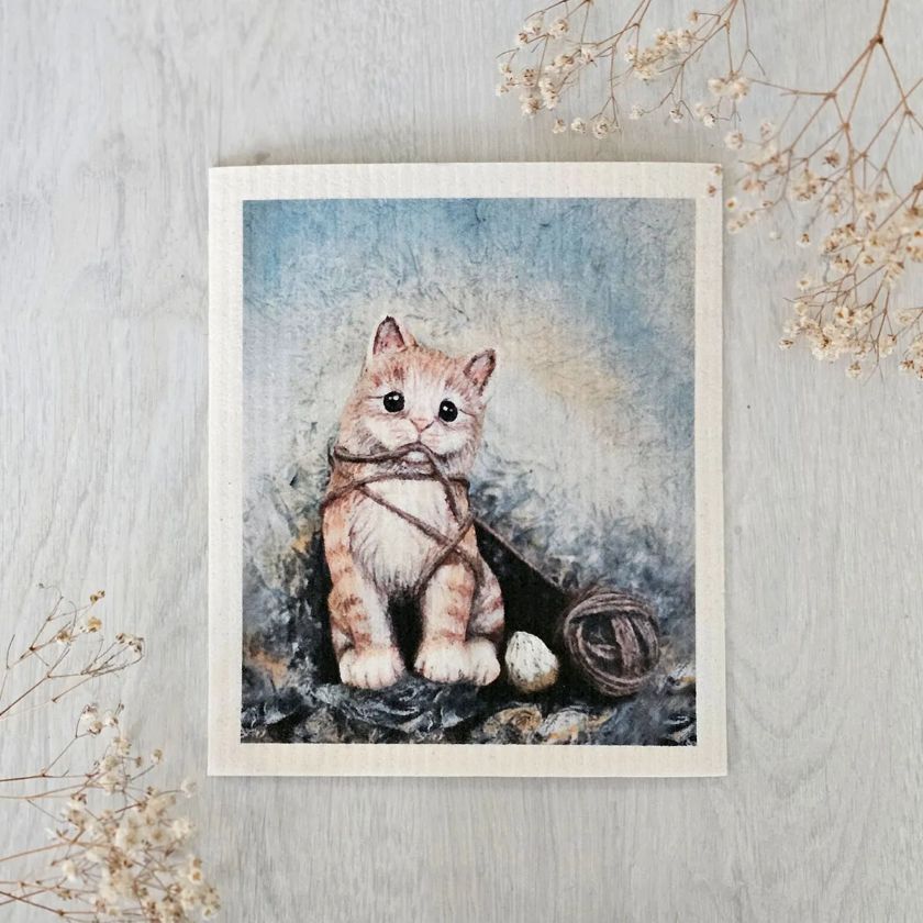 Fiona-Katze ekologischer Spüllappen für die Küche, Nenni and Friends, Finnland