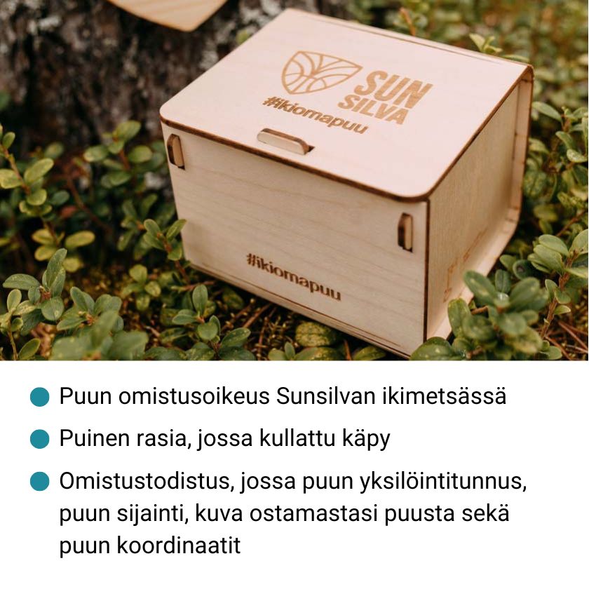 Ikiomapuu lahjaksi, aineeton lahja, metsien suojelu, Sunsilva
