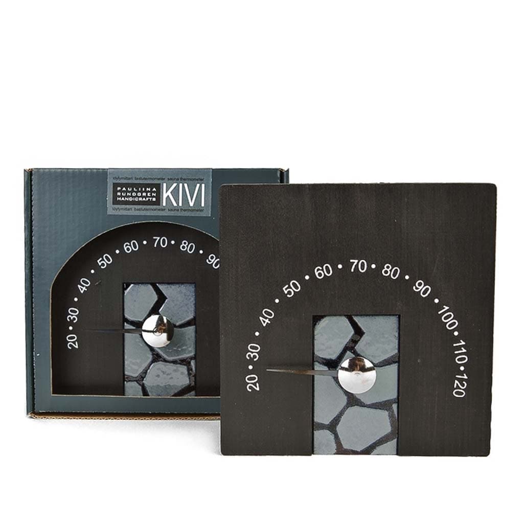 Saunamittari musta puinen suomalainen Kivi Pauliina Rundgren Handicrafts design
