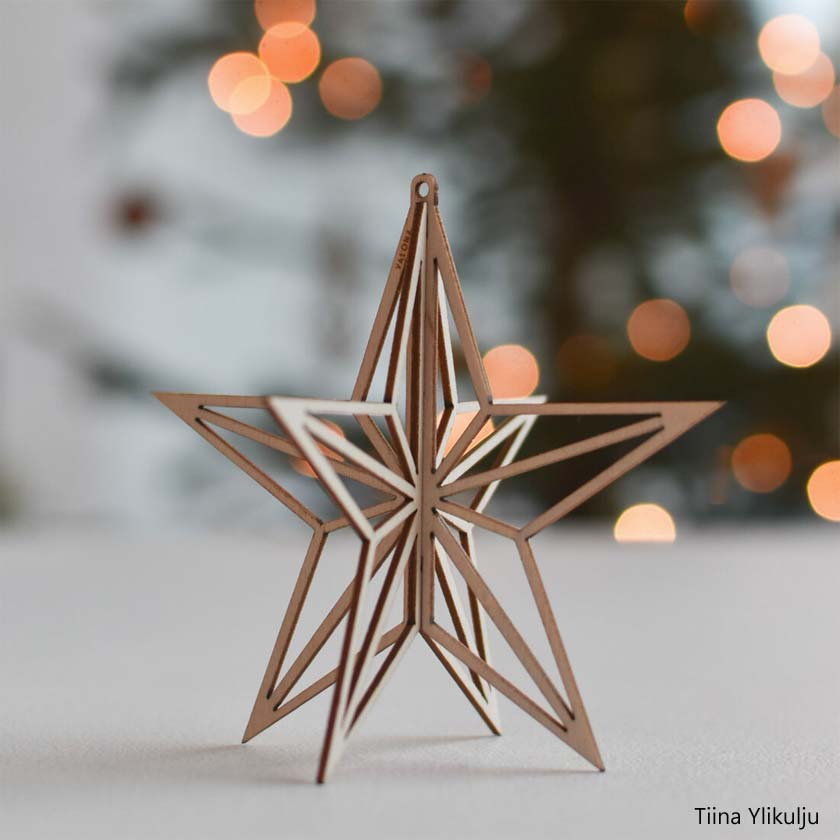 Joulutähti koivuvanerista Valona puinen joulukoriste