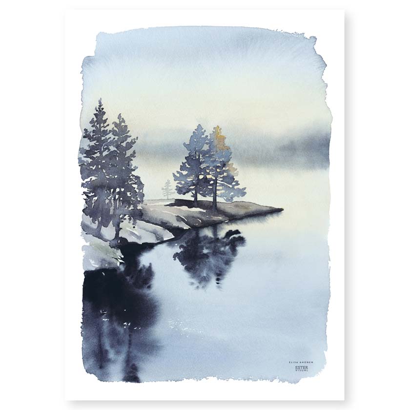 Tyyntä joella Ester visual maisemajuliste suomalainen joki 50 x 70