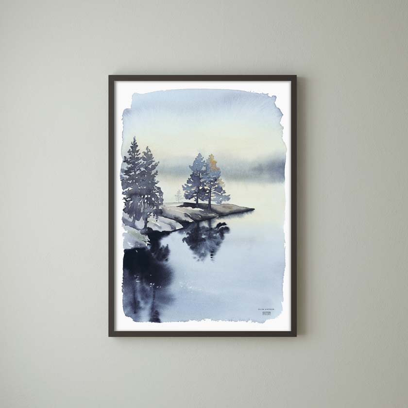 Tyyntä joella Ester visual maisemajuliste suomalainen joki 50 x 70