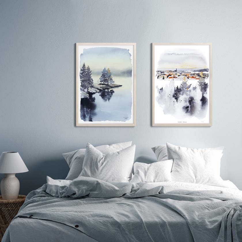 Tyyntä joella Ester visual maisemajuliste suomalainen joki 50 x 70