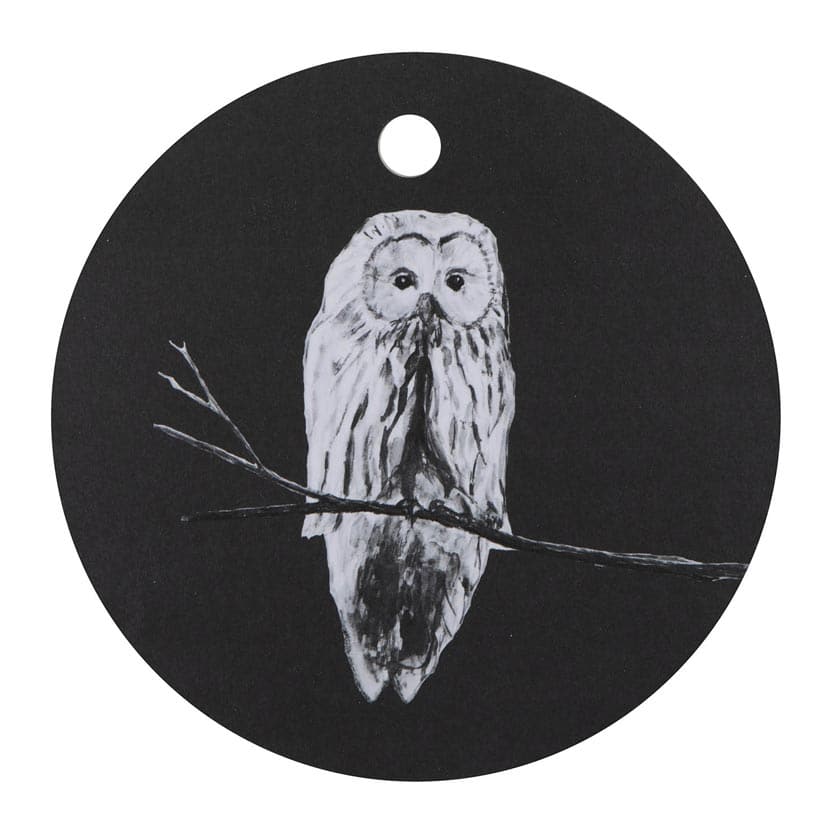 Musta pyöreä Pöllö leikkuulauta suomalainen miiko design